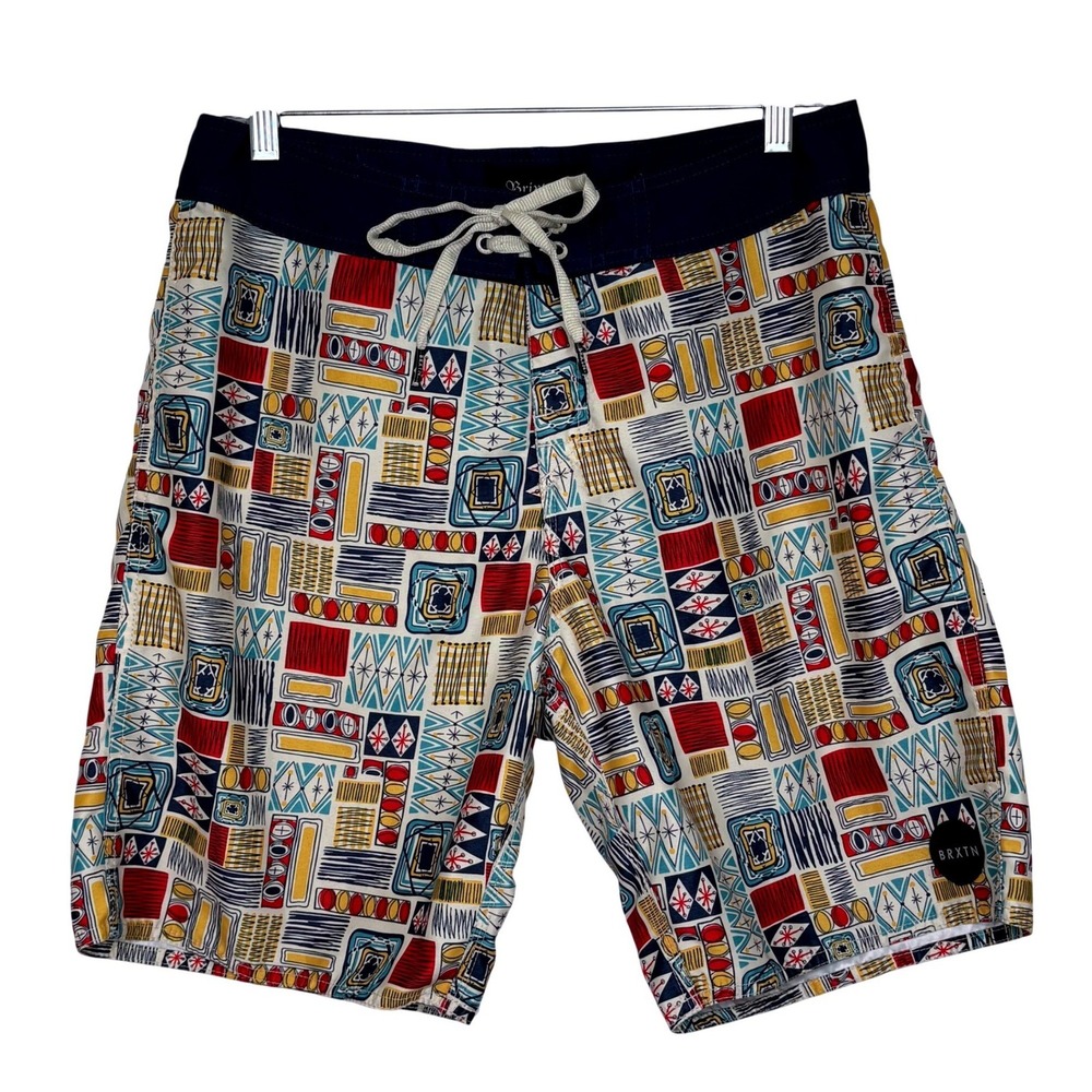 Vtg 90s Brixton Boardshorts‎ Mens Geometric Tile Print Retro Surfwear Size 30
